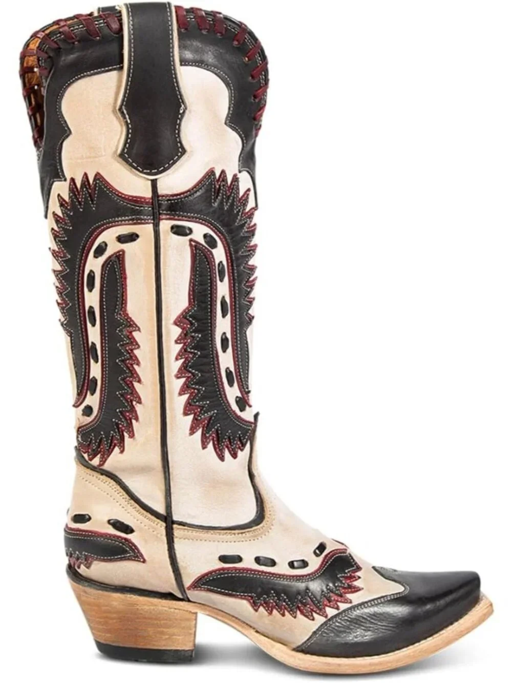 Women's Black Multi Swallow Chunky Low Heels Western Cowboy Knee High Boots